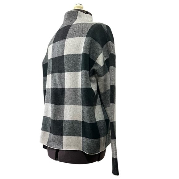 Tahari Mock Funnel Neck Checkered Green/Cream/Black Turtleneck Sweater Size S - Picture 3 of 15